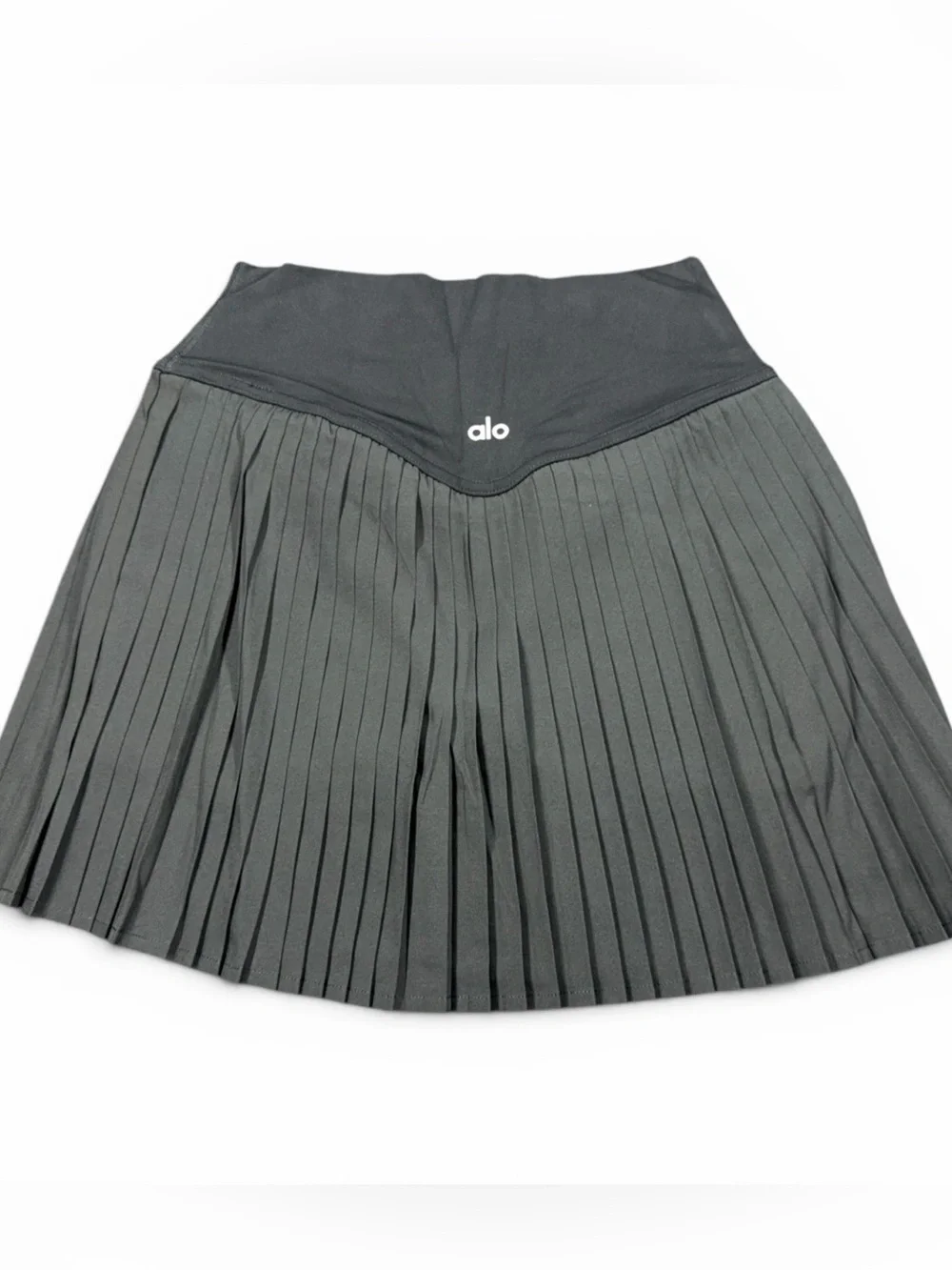 ALO Yoga Black Pleated Skater Skirt with V-Waistband